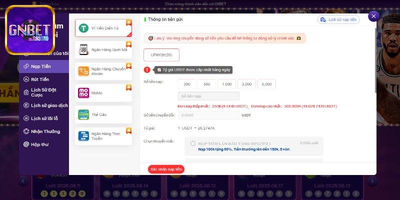 5 phương thức nạp tiền GNBET 